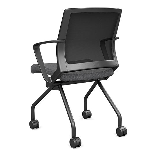 Back view of the SitOnIt Movi Nesting Chair in gray fabric and black frame. Kansas City Office Design.