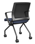 Back view of the SitOnIt Movi Nesting Chair in sapphire vinyl fabric and black frame. Kansas City Office Design.
