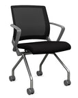Front view of the SitOnIt Movi Nesting Chair in black fabric and gray frame. Kansas City Office Design.