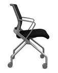 Side view of the SitOnIt Movi Nesting Chair in black fabric and gray frame. Kansas City Office Design.