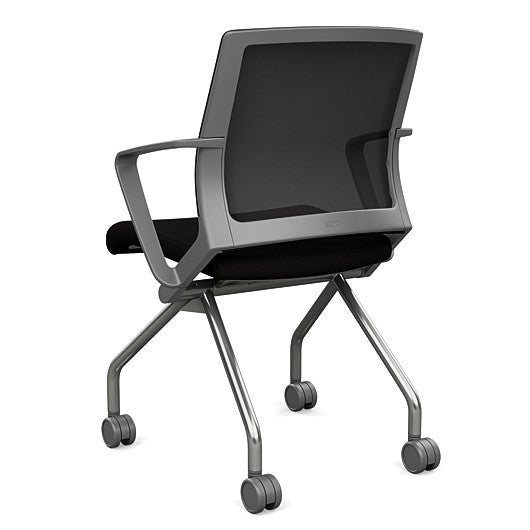 Back view of the SitOnIt Movi Nesting Chair in black fabric and gray frame. Kansas City Office Design.