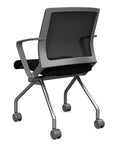 Back view of the SitOnIt Movi Nesting Chair in black fabric and gray frame. Kansas City Office Design.