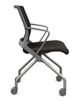 Side view of the SitOnIt Movi Nesting Chair in black vinyl fabric and gray frame. Kansas City Office Design.