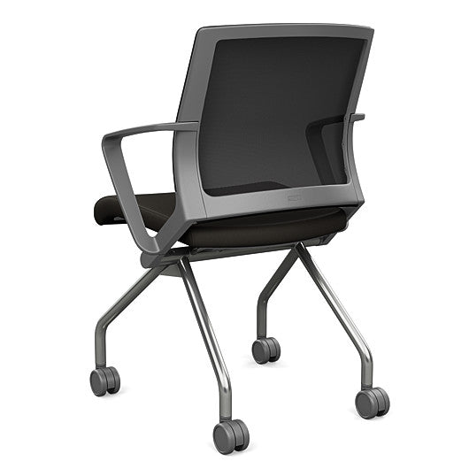 Back view of the SitOnIt Movi Nesting Chair in black vinyl fabric and gray frame. Kansas City Office Design.