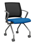 Front view of the SitOnIt Movi Nesting Chair in blue fabric and gray frame. Kansas City Office Design.
