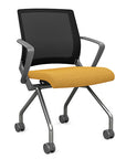Front view of the SitOnIt Movi Nesting Chair in gold fabric and gray frame. Kansas City Office Design.