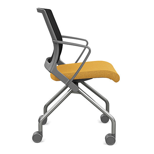 Side view of the SitOnIt Movi Nesting Chair in gold fabric and gray frame. Kansas City Office Design.