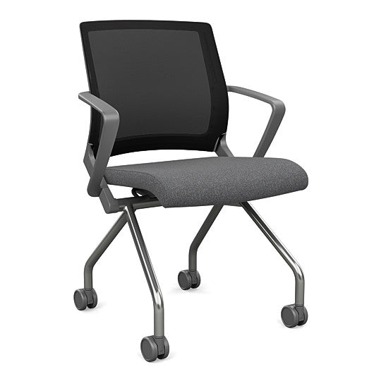 Front view of the SitOnIt Movi Nesting Chair in gray fabric and gray frame. Kansas City Office Design.