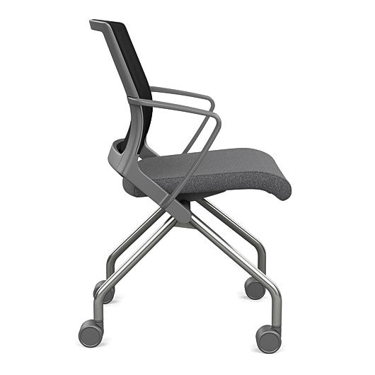 Side view of the SitOnIt Movi Nesting Chair in gray fabric and gray frame. Kansas City Office Design.