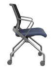 Side view of the SitOnIt Movi Nesting Chair in sapphire vinyl fabric and gray frame. Kansas City Office Design.