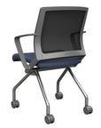 Back view of the SitOnIt Movi Nesting Chair in sapphire vinyl fabric and gray frame. Kansas City Office Design.