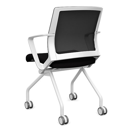 Back view of the SitOnIt Movi Nesting Chair in black fabric and white frame. Kansas City Office Design.