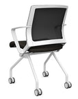 Back view of the SitOnIt Movi Nesting Chair in black vinyl fabric and white frame. Kansas City Office Design.