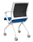 Back view of the SitOnIt Movi Nesting Chair in blue fabric and white frame. Kansas City Office Design.