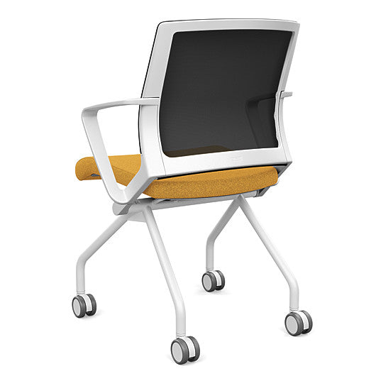 Back view of the SitOnIt Movi Nesting Chair in gold fabric and white frame. Kansas City Office Design.