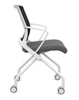 Side view of the SitOnIt Movi Nesting Chair in gray fabric and white frame. Kansas City Office Design.