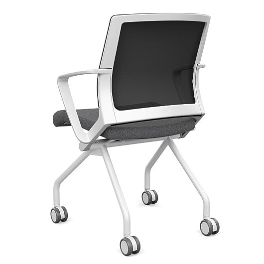 Back view of the SitOnIt Movi Nesting Chair in gray fabric and white frame. Kansas City Office Design.