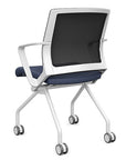Back view of the SitOnIt Movi Nesting Chair in sapphire vinyl fabric and white frame. Kansas City Office Design.