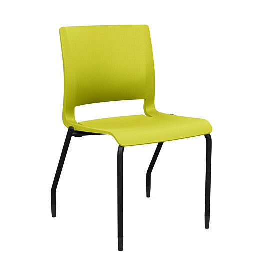 Front view of the SitOnIt Rio 4Leg Stacking chair in green poly with black frame. Kansas City Office Design.