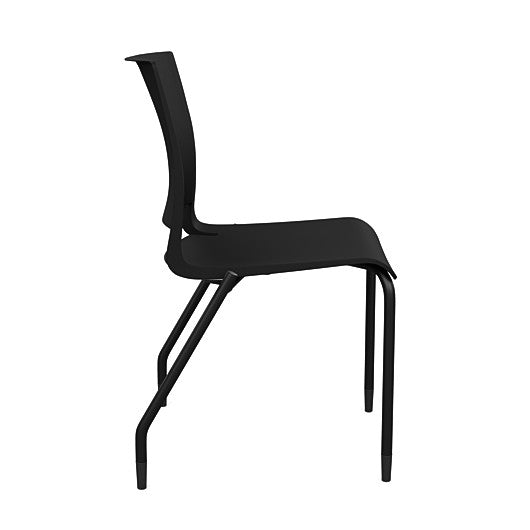 Side view of the SitOnIt Rio 4Leg Stacking chair in black poly with black frame. Kansas City Office Design.