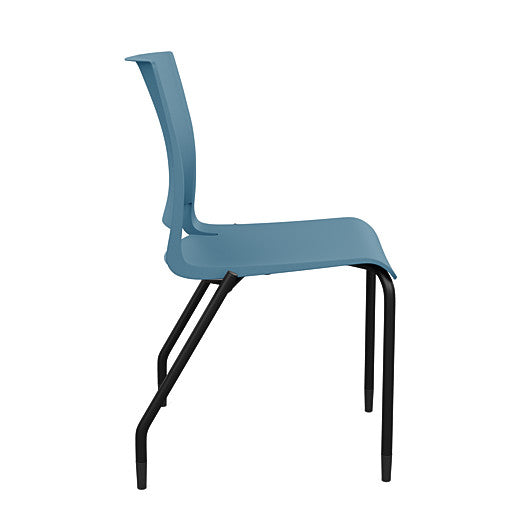 Side view of the SitOnIt Rio 4Leg Stacking chair in lagoon poly with black frame. Kansas City Office Design.