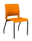 Front view of the SitOnIt Rio 4Leg Stacking chair in orange poly with black frame. Kansas City Office Design.