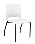 Front view of the SitOnIt Rio 4Leg Stacking chair in white poly with black frame. Kansas City Office Design.