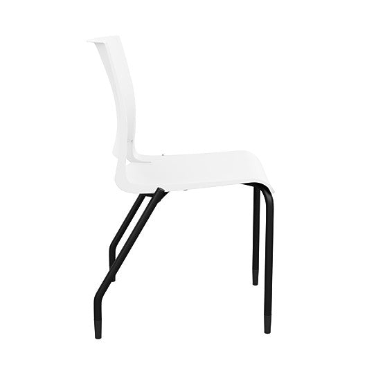 Side view of the SitOnIt Rio 4Leg Stacking chair in white poly with black frame. Kansas City Office Design.