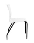 Side view of the SitOnIt Rio 4Leg Stacking chair in white poly with black frame. Kansas City Office Design.