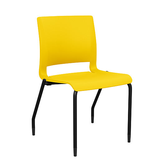 Front view of the SitOnIt Rio 4Leg Stacking chair in yellow poly with black frame. Kansas City Office Design.