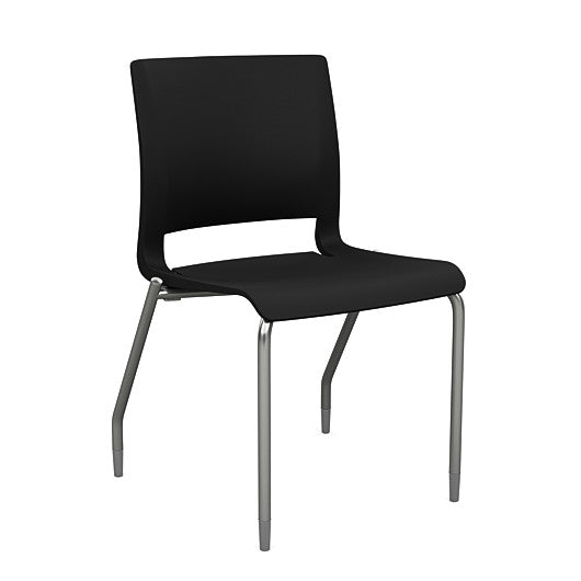 Front view of the SitOnIt Rio 4Leg Stacking chair in black poly with silver frame. Kansas City Office Design.