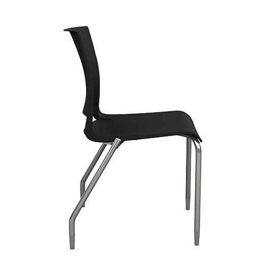 Side view of the SitOnIt Rio 4Leg Stacking chair in black poly with silver frame. Kansas City Office Design.