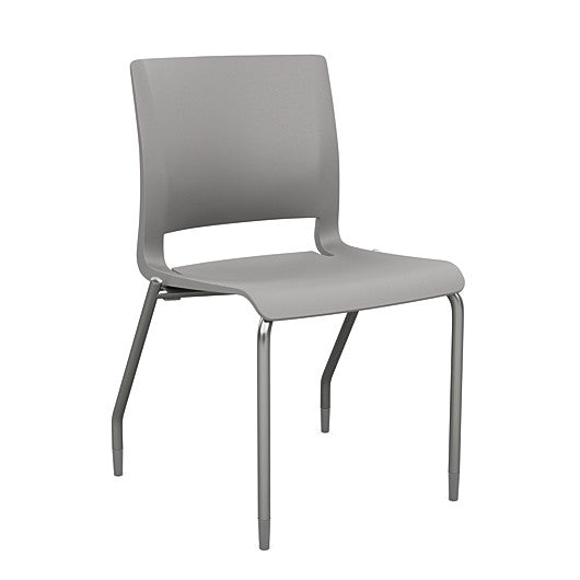 Front view of the SitOnIt Rio 4Leg Stacking chair in gray poly with silver frame. Kansas City Office Design.