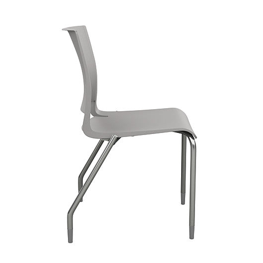 Side view of the SitOnIt Rio 4Leg Stacking chair in gray poly with silver frame. Kansas City Office Design.