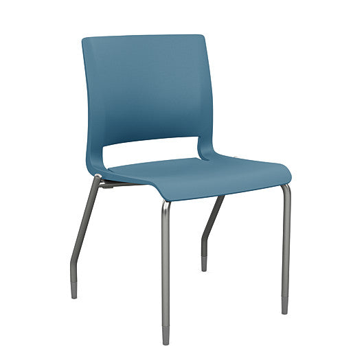 Front view of the SitOnIt Rio 4Leg Stacking chair in lagoon poly with silver frame. Kansas City Office Design.