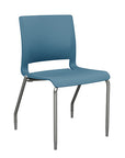 Front view of the SitOnIt Rio 4Leg Stacking chair in lagoon poly with silver frame. Kansas City Office Design.