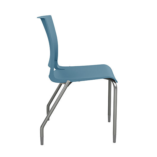 Side view of the SitOnIt Rio 4Leg Stacking chair in lagoon poly with silver frame. Kansas City Office Design.