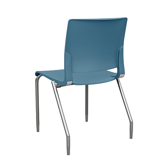 Back view of the SitOnIt Rio 4Leg Stacking chair in lagoon poly with silver frame. Kansas City Office Design.