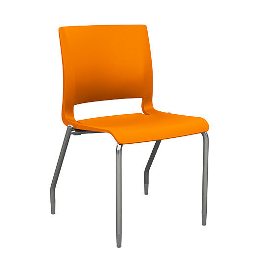 Front view of the SitOnIt Rio 4Leg Stacking chair in orange poly with silver frame. Kansas City Office Design.