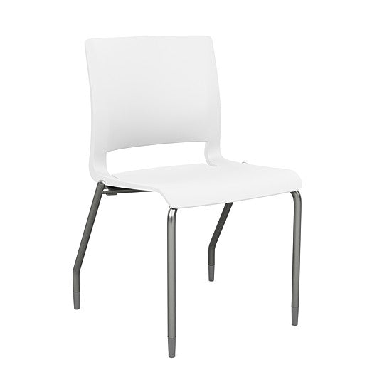 Front view of the SitOnIt Rio 4Leg Stacking chair in White poly with silver frame. Kansas City Office Design.