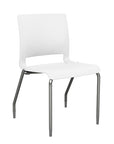 Front view of the SitOnIt Rio 4Leg Stacking chair in White poly with silver frame. Kansas City Office Design.