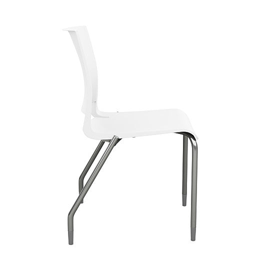 Side view of the SitOnIt Rio 4Leg Stacking chair in White poly with silver frame. Kansas City Office Design.