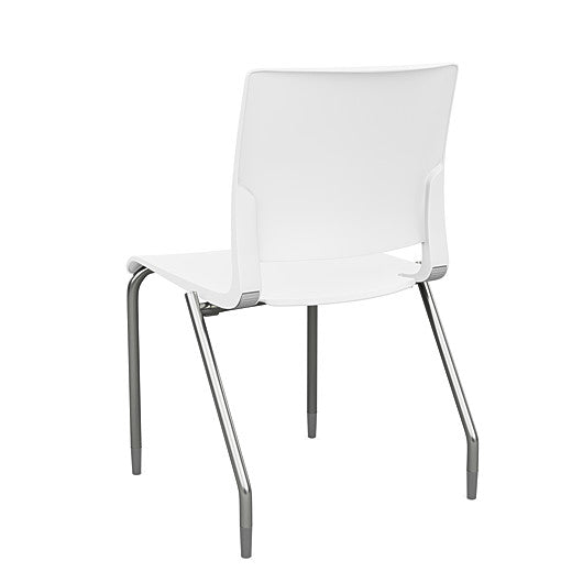 Back view of the SitOnIt Rio 4Leg Stacking chair in White poly with silver frame. Kansas City Office Design.