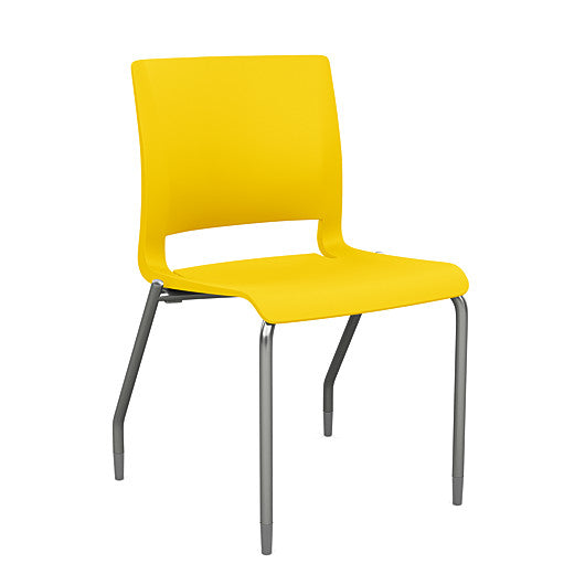 Front view of the SitOnIt Rio 4Leg Stacking chair in yellow poly with silver frame. Kansas City Office Design.