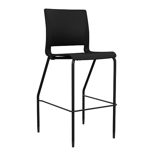 Front view of the SitOnIt Barstool in black frame with black poly shell. Kansas city office design.