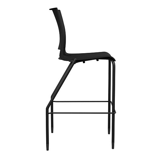 Side view of the SitOnIt Barstool in black frame with black poly shell. Kansas city office design.