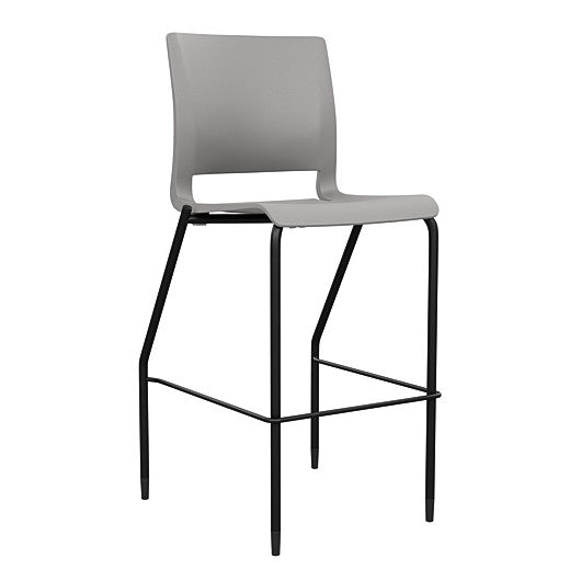 Front view of the SitOnIt Barstool in black frame with gray poly shell. Kansas city office design.