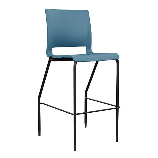 Front view of the SitOnIt Barstool in black frame with lagoon poly shell. Kansas city office design.