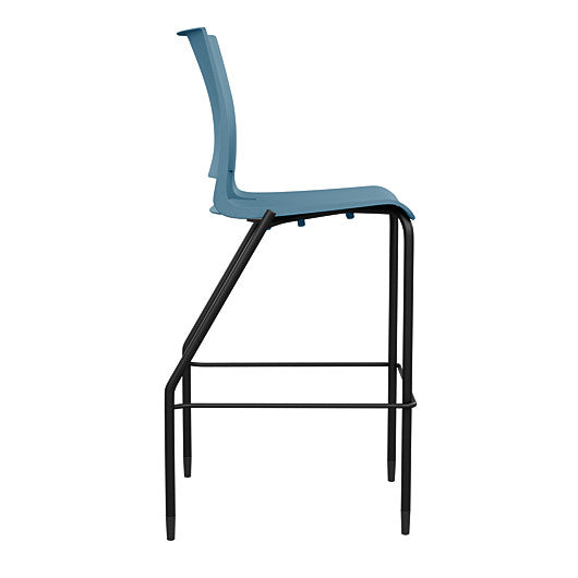 Side view of the SitOnIt Barstool in black frame with lagoon poly shell. Kansas city office design.