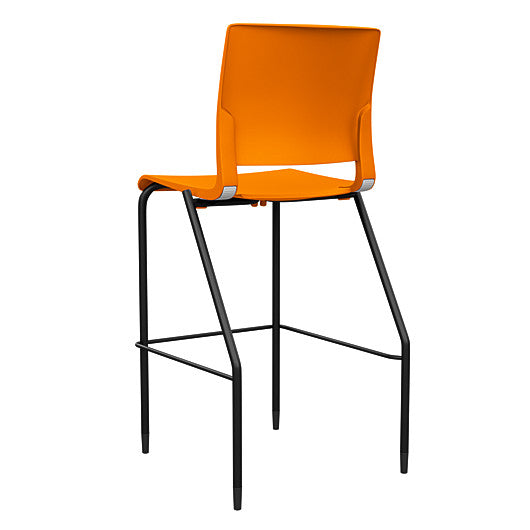 Back view of the SitOnIt Barstool in black frame with orange poly shell. Kansas city office design.